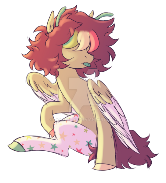 Size: 900x993 | Tagged: safe, artist:lynesssan, derpibooru import, oc, oc:bugsy, unofficial characters only, pegasus, antennae, deviantart watermark, image, obtrusive watermark, png, simple background, solo, tongue out, transparent background, watermark