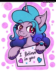 Size: 3000x3800 | Tagged: safe, artist:mrcapriccio, derpibooru import, izzy moonbow, pony, unicorn, my little pony: a new generation, abstract background, bust, female, g5, high res, image, jpeg, looking at you, mare, motivational poster, portrait, positive message, positive ponies, poster, solo, text, wholesome
