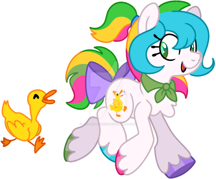 Size: 1280x1063 | Tagged: safe, artist:rohans-ponies, derpibooru import, quackers, bird, duck, pony, bow, deviantart watermark, g1, g1 to g4, generation leap, image, obtrusive watermark, png, simple background, solo, tail, tail bow, transparent background, watermark