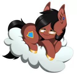 Size: 2138x2070 | Tagged: safe, artist:melodytheartpony, derpibooru import, oc, earth pony, cloud, comfortable, commission, curled up, eyes closed, feral, fluffy cloud, fundraiser, glasses, happy, image, male, piercing, png, resting, signature, simple background, sleeping, smiling, white background, ych result, your character here