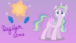 Size: 2880x1660 | Tagged: safe, derpibooru import, oc, oc:daylight stone, unofficial characters only, alicorn, pony, bubbleverse, alicorn oc, female, gradient background, horn, image, png, solo, wings
