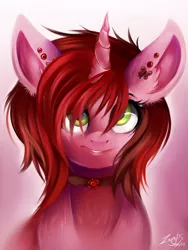 Size: 600x800 | Tagged: safe, artist:yourboicloudx, derpibooru import, oc, oc:crimson butterfly, unofficial characters only, pony, unicorn, bust, choker, ear piercing, earring, female, horn, image, jewelry, piercing, png, solo, unicorn oc