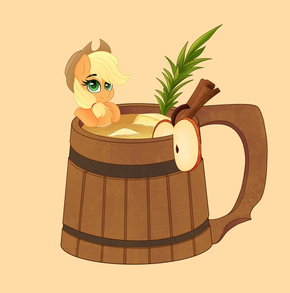 Size: 3080x3117 | Tagged: safe, artist:rand-dums, derpibooru import, applejack, earth pony, pony, apple, cider, female, food, image, jpeg, micro, mug, simple background, solo