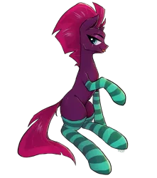 Size: 1500x1700 | Tagged: safe, artist:anondrawpone, derpibooru import, tempest shadow, pony, unicorn, :p, broken horn, clothes, cute, female, horn, image, mare, missing cutie mark, png, profile, simple background, sitting, socks, solo, striped socks, tempestbetes, tongue out, transparent background