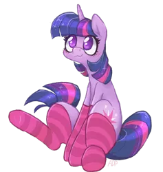 Size: 1800x1900 | Tagged: safe, artist:anondrawpone, derpibooru import, twilight sparkle, pony, unicorn, blushing, clothes, cute, female, image, mare, no pupils, png, simple background, sitting, socks, solo, striped socks, transparent background, twiabetes, unicorn twilight