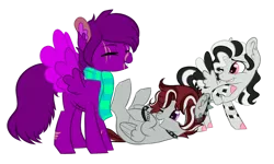 Size: 1280x766 | Tagged: safe, artist:maximumpiracy, derpibooru import, oc, oc:lights camera action, oc:midnight moon, oc:nutty man, unofficial characters only, pegasus, pony, choker, clothes, colored wings, female, image, mare, multicolored wings, png, scarf, simple background, spiked choker, transparent background, wings