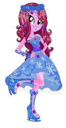 Size: 310x600 | Tagged: safe, artist:gihhbloonde, derpibooru import, oc, oc:music melody, unofficial characters only, equestria girls, base used, clothes, dress, eyelashes, female, floral head wreath, flower, hand on hip, ice skates, image, makeup, png, simple background, solo, transparent background