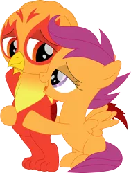 Size: 2692x3560 | Tagged: safe, artist:porygon2z, derpibooru import, scootaloo, oc, oc:heatwave, gryphon, pegasus, pony, female, filly, image, png