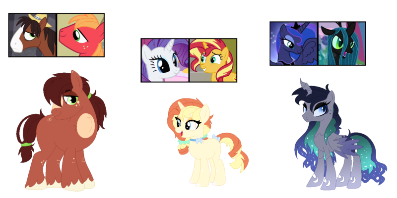 Size: 1680x840 | Tagged: safe, artist:tragedy-kaz, derpibooru import, big macintosh, princess luna, queen chrysalis, rarity, sunset shimmer, trouble shoes, oc, changeling, changeling queen, changepony, earth pony, hybrid, pony, base used, chrysaluna, female, gay, image, interspecies offspring, lesbian, magical gay spawn, magical lesbian spawn, male, offspring, parent:big macintosh, parent:princess luna, parent:queen chrysalis, parent:rarity, parent:sunset shimmer, parent:trouble shoes, parents:chrysaluna, parents:sunsarity, parents:troublemac, png, screencap reference, shipping, simple background, stallion, sunsarity, transparent background, troublemac, unshorn fetlocks