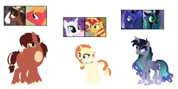 Size: 1680x840 | Tagged: safe, artist:tragedy-kaz, derpibooru import, big macintosh, princess luna, queen chrysalis, rarity, sunset shimmer, trouble shoes, oc, changeling, changeling queen, changepony, earth pony, hybrid, pony, base used, chrysaluna, female, gay, image, interspecies offspring, lesbian, magical gay spawn, magical lesbian spawn, male, offspring, parent:big macintosh, parent:princess luna, parent:queen chrysalis, parent:rarity, parent:sunset shimmer, parent:trouble shoes, parents:chrysaluna, parents:sunsarity, parents:troublemac, png, screencap reference, shipping, simple background, stallion, sunsarity, transparent background, troublemac, unshorn fetlocks