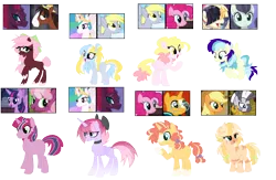 Size: 2022x1321 | Tagged: safe, artist:tragedy-kaz, derpibooru import, cheerilee, coloratura, derpy hooves, pinkie pie, princess celestia, songbird serenade, sunburst, tempest shadow, trouble shoes, twilight sparkle, twilight sparkle (alicorn), zecora, alicorn, earth pony, hybrid, pegasus, pony, unicorn, zebra, zony, my little pony: the movie, base used, broken horn, ear piercing, earring, female, headworn microphone, horn, image, interspecies offspring, jewelry, magical lesbian spawn, male, mare, neck rings, offspring, parent:applejack, parent:cheerilee, parent:coloratura, parent:discord, parent:pinkie pie, parent:princess celestia, parent:songbird serenade, parent:sunburst, parent:tempest shadow, parent:trouble shoes, parent:twilight sparkle, parent:zecora, parents:applecora, parents:cheerilight, parents:derpypie, parents:dislestia, parents:pinkieburst, piercing, png, screencap reference, simple background, stallion, transparent background