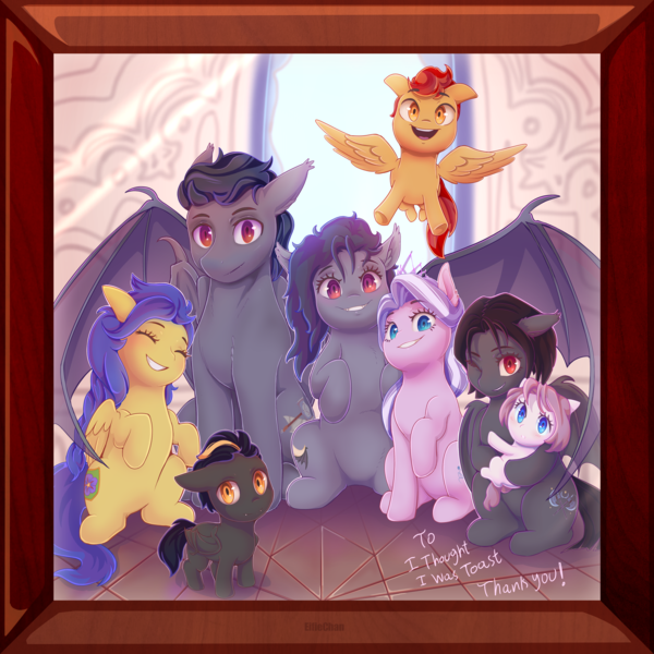 Size: 4000x4000 | Tagged: safe, artist:katakiuchi4u, derpibooru import, diamond tiara, oc, bat pony, earth pony, pegasus, pony, bat pony oc, bat wings, fanfic art, image, png, wings