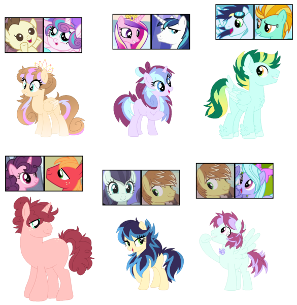 Size: 1566x1606 | Tagged: safe, artist:tragedy-kaz, derpibooru import, big macintosh, coloratura, feather bangs, flitter, pound cake, princess cadance, princess flurry heart, shining armor, sugar belle, oc, earth pony, pegasus, pony, unicorn, base used, bow, bust, colorabangs, crack ship offspring, crack shipping, female, hair bow, horn, image, male, mare, offspring, parent:big macintosh, parent:coloratura, parent:feather bangs, parent:flitter, parent:lightning dust, parent:pound cake, parent:princess cadance, parent:princess flurry heart, parent:shining armor, parent:soarin', parent:sugar belle, parents:colorabangs, parents:poundflurry, parents:shiningcadance, parents:soarindust, parents:sugarmac, png, poundflurry, screencap reference, shiningcadance, shipping, simple background, soarindust, stallion, straight, sugarmac, transparent background, wings