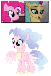Size: 439x647 | Tagged: safe, artist:tragedy-kaz, derpibooru import, pinkie pie, princess skystar, oc, classical hippogriff, earth pony, hippogriff, hybrid, pony, my little pony: the movie, base used, bust, eyelashes, female, hippogriff oc, image, interspecies offspring, lesbian, magical lesbian spawn, male, mare, offspring, parent:pinkie pie, parent:princess skystar, parents:skypie, png, screencap reference, shipping, simple background, skypie, stallion, transparent background