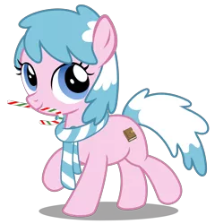 Size: 3440x3580 | Tagged: safe, artist:strategypony, derpibooru import, oc, oc:artabana, unofficial characters only, earth pony, pony, candy, candy cane, christmas, clothes, earth pony oc, female, filly, food, holiday, image, mouth hold, png, scarf, simple background, transparent background