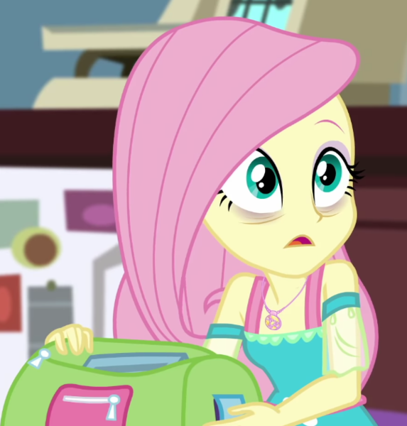 Size: 602x630 | Tagged: safe, derpibooru import, screencap, fluttershy, equestria girls, equestria girls series, holidays unwrapped, spoiler:eqg series (season 2), bags under eyes, blizzard or bust, cropped, geode of fauna, image, magical geodes, png, solo