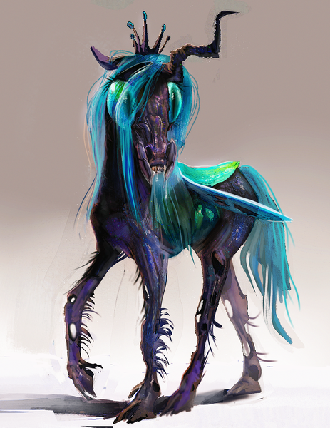 Size: 3000x3888 | Tagged: safe, artist:wreckham, derpibooru import, queen chrysalis, changeling, changeling queen, compound eyes, creepy, drool, female, image, insectoid, pedipalps, png, solo