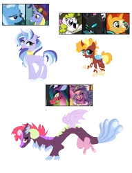 Size: 1143x1500 | Tagged: safe, artist:tragedy-kaz, derpibooru import, hoo'far, trixie, oc, changeling, draconequus, pony, unicorn, base used, draconequus oc, female, goggles, image, magical lesbian spawn, male, mare, offspring, parent:cosmos, parent:hoo'far, parent:sunburst, parent:surprise, parent:trixie, parents:trixfar, png, screencap reference, simple background, stallion, transparent background