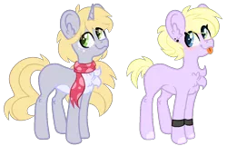 Size: 1198x771 | Tagged: safe, artist:tragedy-kaz, derpibooru import, oc, unofficial characters only, earth pony, pony, unicorn, :p, base used, chest fluff, clothes, duo, ear fluff, earth pony oc, horn, image, png, scarf, simple background, tongue out, transparent background, unicorn oc