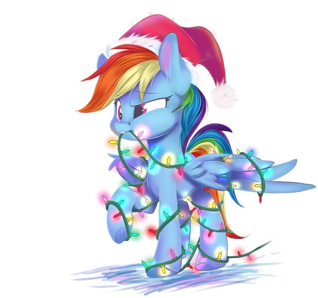 Size: 1280x1200 | Tagged: safe, alternate version, artist:sketchiix3, derpibooru import, rainbow dash, pegasus, pony, christmas, christmas lights, female, hat, holiday, image, jpeg, mare, mouth hold, santa hat, simple background, solo, white background