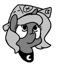 Size: 268x322 | Tagged: safe, artist:sp, derpibooru import, princess luna, pony, banned from equestria daily, moonstuck, cartographer's cap, female, filly, grayscale, hat, image, monochrome, png, simple background, solo, style emulation, white background, woona, younger