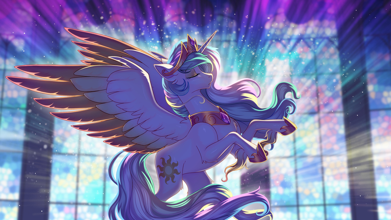 Size: 2500x1406 | Tagged: safe, artist:redchetgreen, artist:taneysha, derpibooru import, princess celestia, alicorn, pony, eyes closed, image, png, solo, spread wings, wings