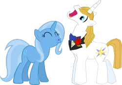 Size: 1595x1114 | Tagged: safe, artist:datnaro, artist:oceanrailroader, derpibooru import, edit, prince blueblood, trixie, pony, unicorn, bluetrix, female, image, imminent kissing, kissing, male, mare, png, shipping, simple background, straight, transparent background, vector