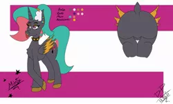 Size: 2500x1500 | Tagged: suggestive, artist:draconightmarenight, artist:proyects_s, derpibooru import, oc, oc:minty, alicorn, accessories, alicorn oc, art trade, butt, drag queen, expansion, femboy, horn, image, jpeg, large butt, male, piercing, reference sheet, wings