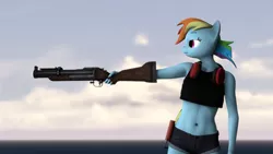 Size: 3840x2160 | Tagged: safe, artist:coolc, derpibooru import, rainbow dash, anthro, 3d, gun, image, png, source filmmaker, weapon