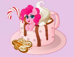 Size: 3333x2580 | Tagged: safe, artist:rand-dums, derpibooru import, pinkie pie, earth pony, pony, candy, candy cane, chocolate, cup, cup of pony, female, food, high res, hot chocolate, image, jpeg, marshmallow, micro, mug, whipped cream