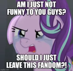 Size: 420x405 | Tagged: safe, banned from derpibooru, deleted from derpibooru, derpibooru import, edit, edited screencap, screencap, starlight glimmer, pony, unicorn, no second prances, season 6, caption, cropped, crying, dilemma, female, floppy ears, horn, image, image macro, imgflip, mare, multicolored mane, multicolored tail, obligatory pony, open mouth, png, sad, solo, text, vent art