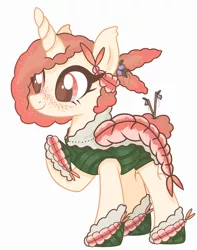Size: 1140x1450 | Tagged: safe, artist:curiousmonarchy, derpibooru import, oc, unofficial characters only, pony, shrimp, unicorn, belt, female, food, freckles, hoof shoes, image, mare, png, raised hoof, seaweed wrap, simple background, solo, sushi, white background