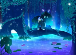Size: 3251x2357 | Tagged: safe, artist:rand-dums, derpibooru import, oc, unofficial characters only, original species, pony, scented pony, candle, choker, female, flower, forest, high res, image, jpeg, lilypad, pond, rain, solo, tree, water, water lily