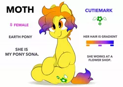 Size: 2064x1457 | Tagged: safe, artist:mochi_nation, derpibooru import, oc, oc:moth, unofficial characters only, earth pony, pony, female, image, jpeg, looking at you, mare, ponysona, reference sheet, simple background, sitting, smiling, smiling at you, solo, white background