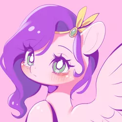 Size: 2500x2500 | Tagged: safe, artist:leafywind, derpibooru import, pipp petals, pegasus, pony, adorapipp, blushing, bust, cute, female, g5, high res, image, mare, pink background, png, portrait, simple background, solo, spread wings, wings