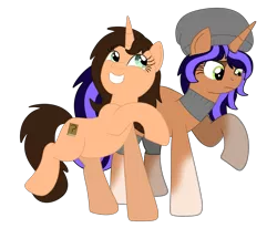 Size: 1947x1603 | Tagged: safe, artist:lynnthenerdkitty, derpibooru import, oc, oc:aurora gleam, oc:small brooke, unofficial characters only, pony, unicorn, derpibooru community collaboration, 2022 community collab, image, png, simple background, transparent background
