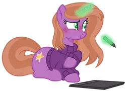 Size: 1024x741 | Tagged: safe, artist:leanne264, derpibooru import, oc, unofficial characters only, pony, unicorn, female, horn, image, lying down, magic, mare, png, prone, solo, table, unicorn oc