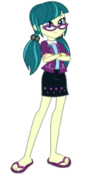 Size: 2000x3600 | Tagged: safe, artist:mixiepie, derpibooru import, edit, juniper montage, human, equestria girls, mirror magic, movie magic, spoiler:eqg specials, clothes, crossed arms, cute, feet, female, flip-flops, glasses, image, pigtails, png, skirt, solo, solo female, vector