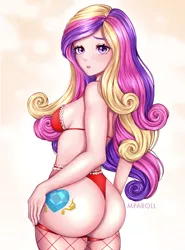Size: 1865x2522 | Tagged: suggestive, artist:mparoll, derpibooru import, princess cadance, human, butt, clothes, commission, cutie mark, cutie mark on human, female, high res, humanized, image, lovebutt, png, red underwear, sexy, solo, solo female, underwear, ych result
