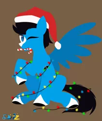 Size: 2362x2795 | Tagged: safe, artist:samsailz, derpibooru import, oc, pegasus, candy, candy cane, christmas, christmas lights, commission, food, hat, holiday, image, lineless, no iris, png, santa hat, solo, tangled up, ych example, ych result, your character here