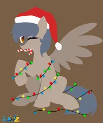 Size: 2362x2795 | Tagged: safe, artist:samsailz, derpibooru import, oc, pegasus, candy, candy cane, christmas, christmas lights, commission, food, hat, holiday, image, lineless, no iris, png, santa hat, solo, tangled up, ych example, ych result, your character here