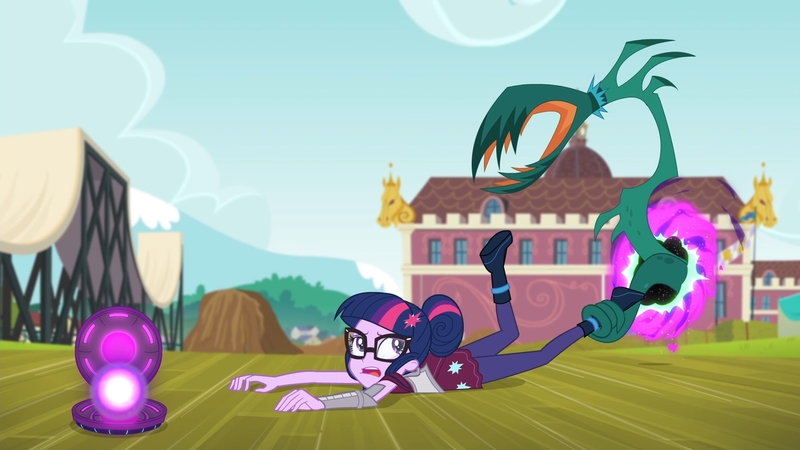 Size: 1920x1080 | Tagged: safe, derpibooru import, screencap, sci-twi, twilight sparkle, equestria girls, friendship games, carnivorous plant, dimensional cracks, female, glasses, hair bun, i've seen enough hentai to know where this is going, image, jpeg, magic, magic capture device, plant