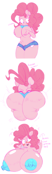 Size: 997x3300 | Tagged: questionable, artist:whydomenhavenipples, banned from derpibooru, color edit, colorist:drtoughlove, edit, twibooru exclusive, unauthorized edit, pinkie pie, anthro, earth pony, adorasexy, all in one, big breasts, boob squish, breast expansion, breasts, busty pinkie pie, clothes, cloths, colored, colored sketch, comic, cute, daisy dukes, descriptive noise, female, funny porn, growth, huge breasts, hyper, hyper breasts, image, impossibly large breasts, inflation, monochrome, nipples, nudity, partial nudity, pinkie being pinkie, png, self breast expansion, self motorboat, sexy, shorts, simple background, sketch, smiling, solo, solo female, technicolor nipples, topless, white background