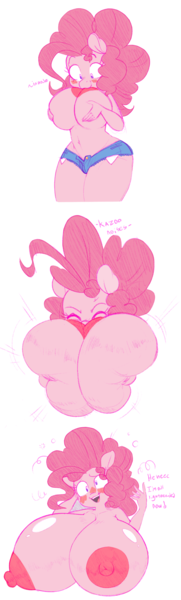 Size: 997x3300 | Tagged: questionable, artist:whydomenhavenipples, banned from derpibooru, color edit, colorist:drtoughlove, edit, twibooru exclusive, unauthorized edit, pinkie pie, anthro, earth pony, adorasexy, all in one, big breasts, boob squish, breast expansion, breasts, busty pinkie pie, clothes, cloths, colored, colored sketch, comic, cute, daisy dukes, descriptive noise, female, funny porn, growth, huge breasts, hyper, hyper breasts, image, impossibly large breasts, inflation, monochrome, nipples, nudity, partial nudity, pinkie being pinkie, png, self breast expansion, self motorboat, sexy, shorts, simple background, sketch, smiling, solo, solo female, topless, white background