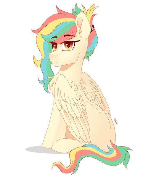Size: 2736x3057 | Tagged: safe, artist:rand-dums, derpibooru import, oc, unofficial characters only, pegasus, pony, chest fluff, female, image, jpeg, multicolored hair, simple background, sitting, solo, white background