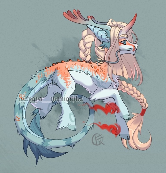 Size: 772x803 | Tagged: safe, derpibooru import, oc, unofficial characters only, dragon, hybrid, original species, pony, unicorn, adoptable, another author, auction, braid, chinese dragon, design, dragon tail, fluffy, image, jpeg, long mustache, magic, many horns, pony adopt, tail