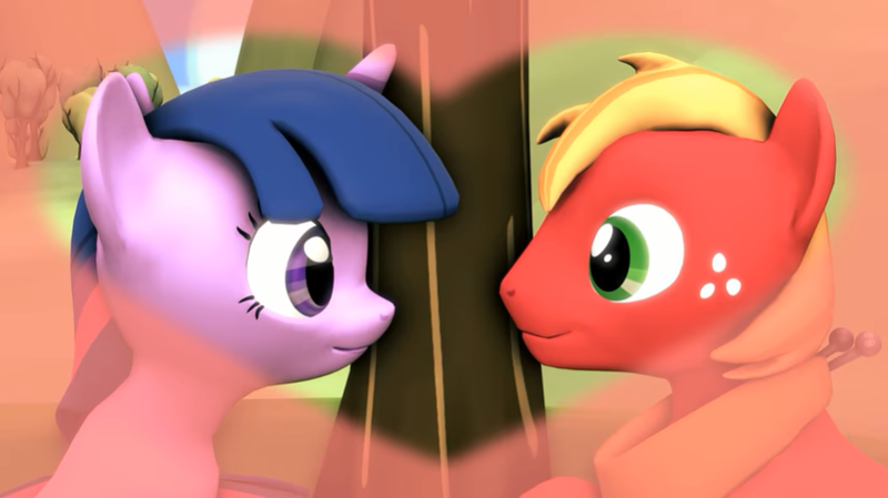 Size: 850x477 | Tagged: safe, artist:kwark85, derpibooru import, big macintosh, twilight sparkle, 3d, female, image, looking at each other, looking at someone, male, png, shipping, source filmmaker, straight, twimac