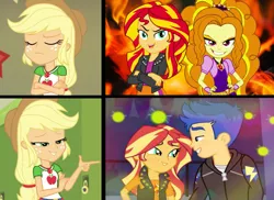 Size: 1815x1320 | Tagged: safe, derpibooru import, adagio dazzle, applejack, flash sentry, sunset shimmer, equestria girls, equestria girls series, star crossed, female, flashimmer, hotline bling, image, implied lesbian, implied shipping, implied sunsagio, male, meme, png, shipping, straight