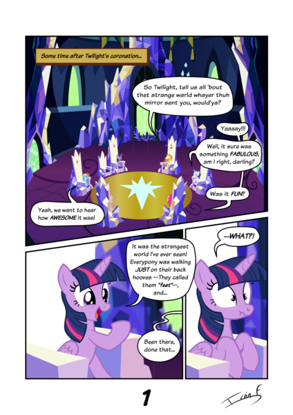 Size: 2481x3508 | Tagged: safe, artist:memprices, derpibooru import, applejack, fluttershy, pinkie pie, rainbow dash, rarity, twilight sparkle, comic:where does magic come from?, comic, dialogue, image, png, southern accent, twilight's castle, vectorial