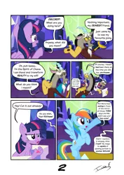 Size: 2481x3508 | Tagged: safe, artist:memprices, derpibooru import, discord, rainbow dash, twilight sparkle, comic:where does magic come from?, comic, dialogue, image, png, twilight's castle, vectorial